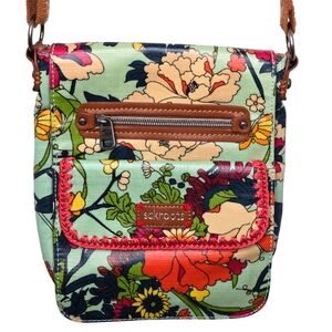 SAKROOTS ARTIST CIRCLE HIPSTER FLAP FLORAL CROSSBODY SHOULDER BAG COLORFUL LN